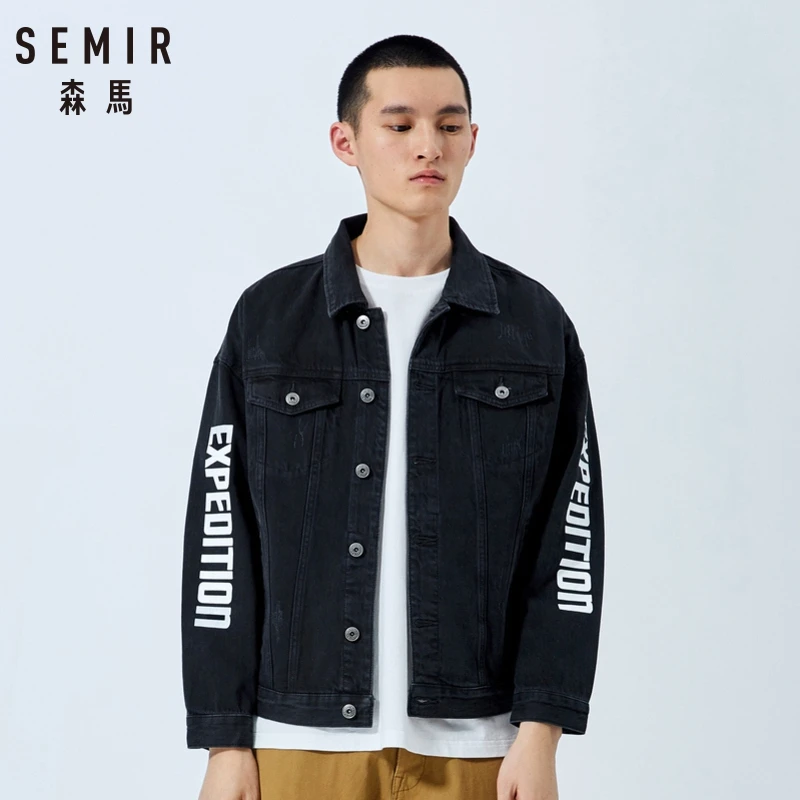 SEMIR Мужская джинсовая куртка с принтом и воротником пальто нагрудным карманом в