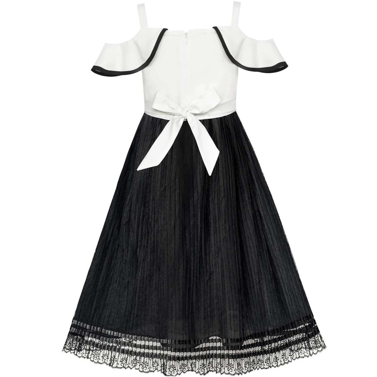 Girls Dress White and Black Chiffon Lace Cold Shoulder 2020 Summer Princess Wedding Party Dresses Size 6-12 Carnival Vestidos | Детская