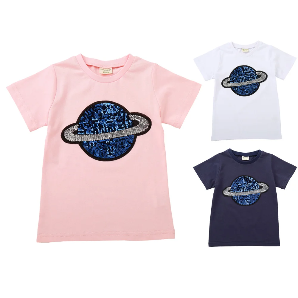 Новая летняя детская футболка с принтом Sequins Planet модная короткими рукавами и