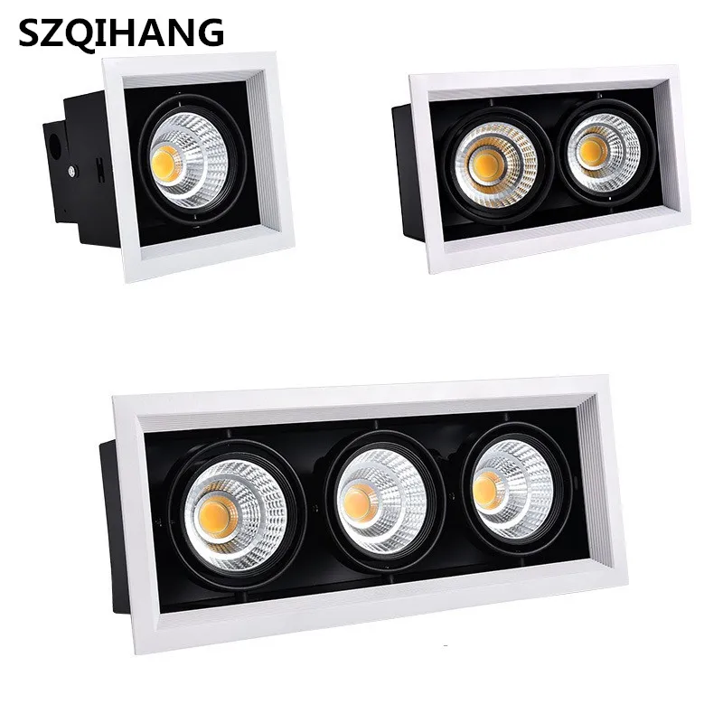 Square LED Spot Light COB Light 10W/2*10W/3*10W LED Recessed Ceiling Light Lamp Single/Double Head LED Grille Spot Light