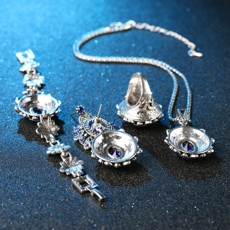 Комплект из колье серёг кольца и браслета серебристого цвета|bracelet earrings|jewelry setsset