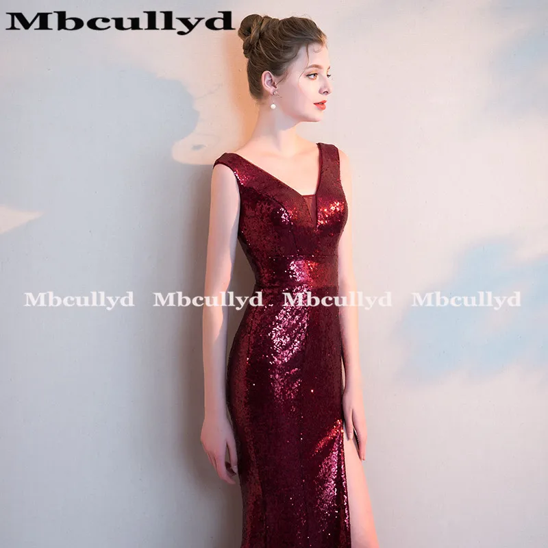 Длинные блестящие темно красные платья Mbcully для выпускного вечера с юбкой годе 2020