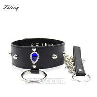 thierry adult slave pu collar leash pet collar sex neck ring with lock for women men adults game toys novelty for sex game