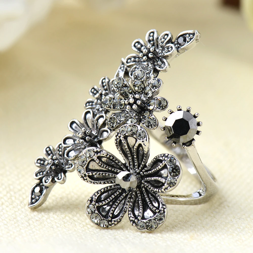 Винтажное кольцо для Панки женское серебряное в виде цветка на удачу стиле бохо