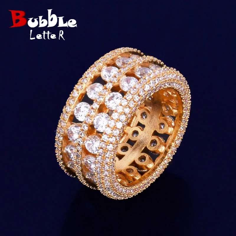 7 ряд Solitaire мужское кольцо медь золотистые и Серебристые Подвески Цвет Bling AAA кубический циркон Iced кольцо Мода хип хоп ювелирные изделия для подарка