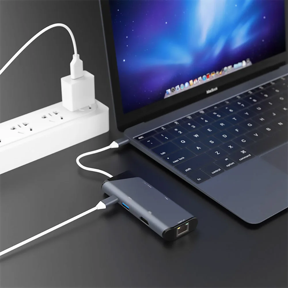 Новинка USB-концентратор FDBRO с HDMI 4K RJ45 1000 м адаптер Thunderbolt 3 кардридером PD SD/TF для MacBook
