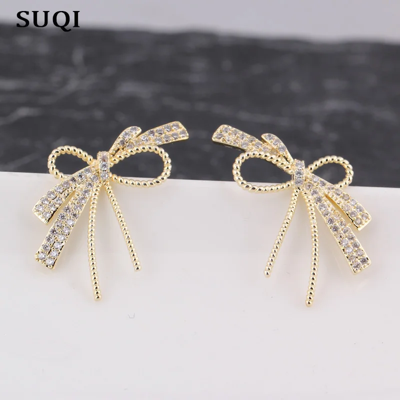 Серьги-швензы SUQI Fashion с элементом из золота AAA Zircon для женщин, украшение девушки для вечеринки, ювелирные изделия, не содержащие вредных веществ.