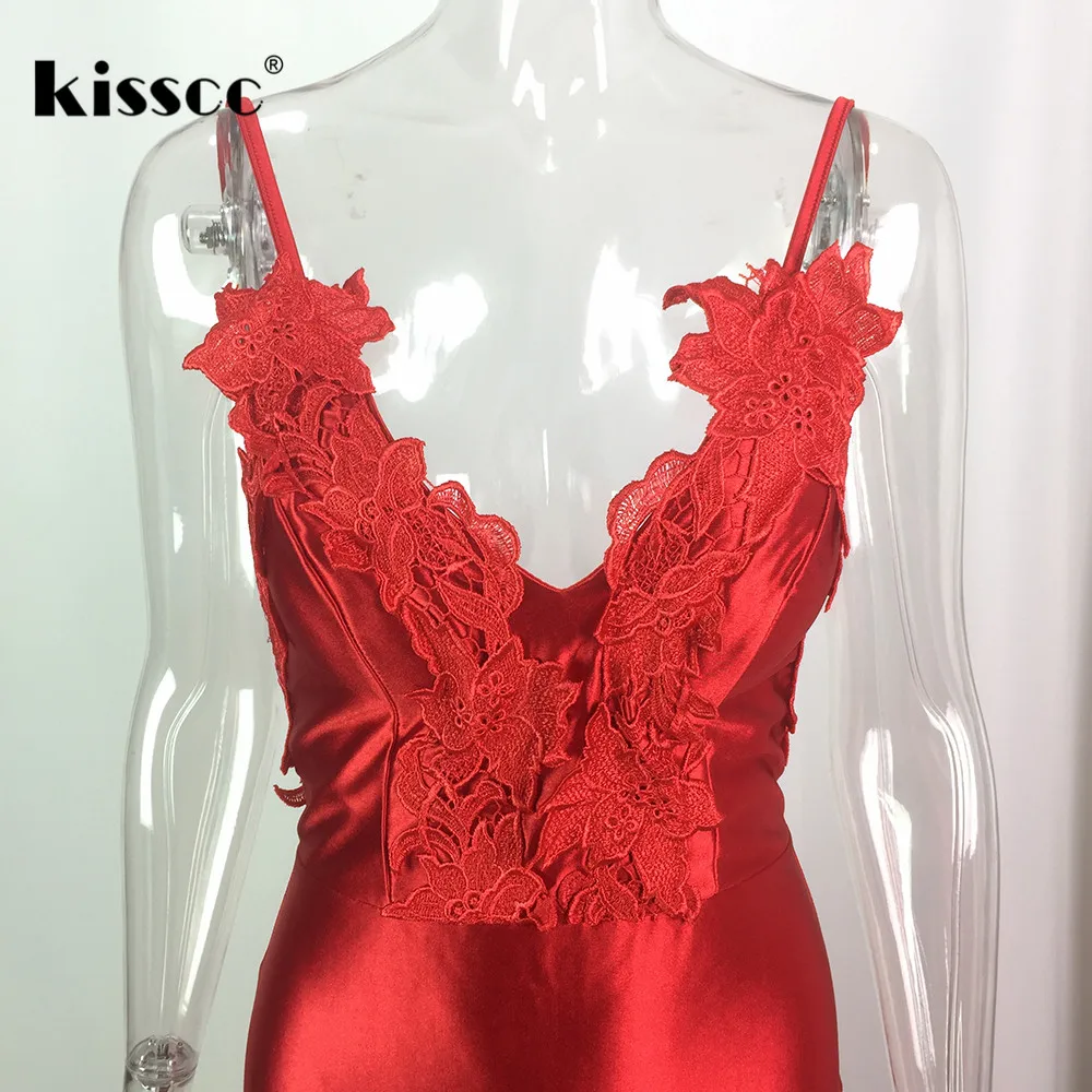 Сексуальный v образный вырез без бретелек платье с цветочной аппликацией красное