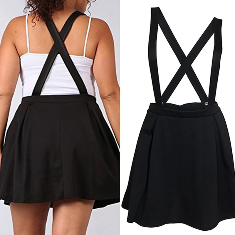 

New 2019 Women Fashion black Jumper Skirt Shoulder Strap Slim High Waist Casual Skirt Plus Size A-Line Skirt Skirts Women S-5XL