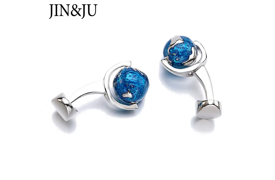 JIN& JU модные глобус Запонки в виде земного шара синий вращающийся глобус Планета Земля Карта мира Рождественский подарок для мужчин Запонки Gemelos
