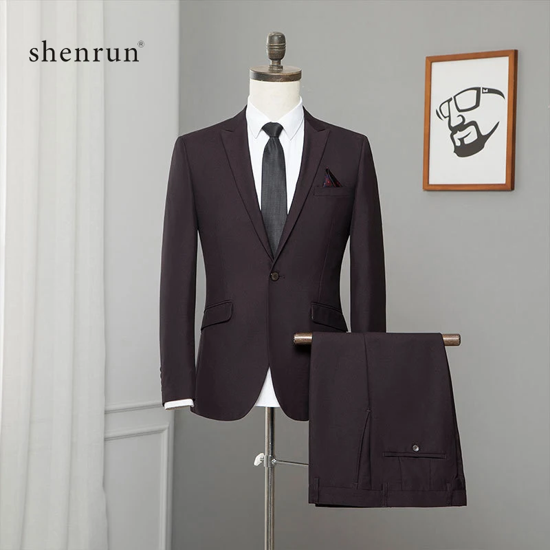 ShenRun (пиджак + брюки) Новинка 2019 мужские деловые облегающие костюмы свадебное
