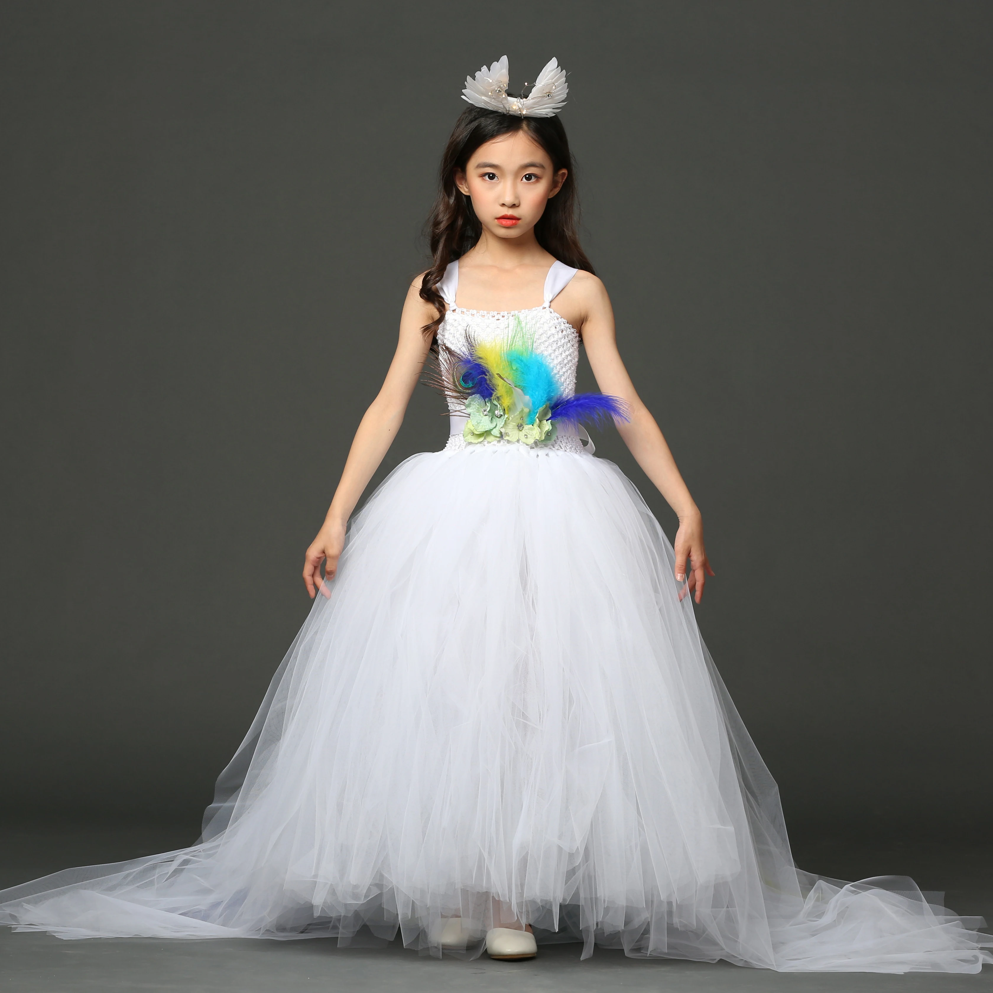 POSH DREAM Peacock Flower Girls Dress for Wedding Evening Children Princess Party Pageant Long Gown Kids Dresses | Детская одежда и