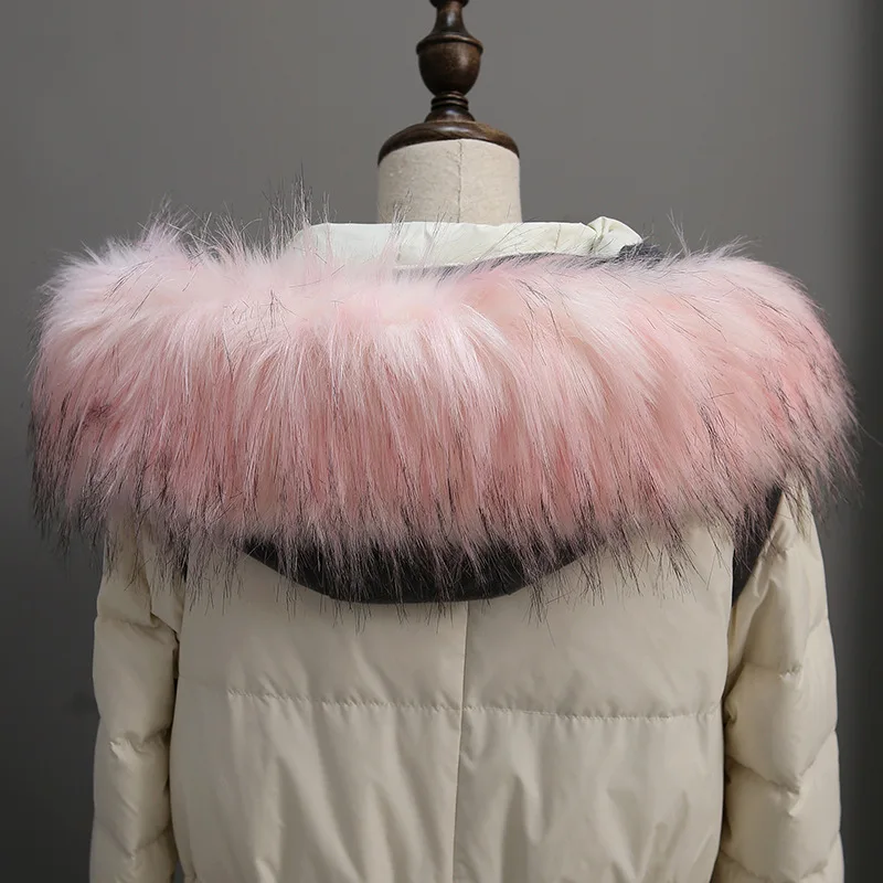 Pink with tip Воротник из искусственного лисьего меха, женские и мужские куртки, капюшон из искусственного меха, декоративный шарф, зимняя теплая накидка из меха енота, шаль-шаль DW30 - Цвет: Pink with tip