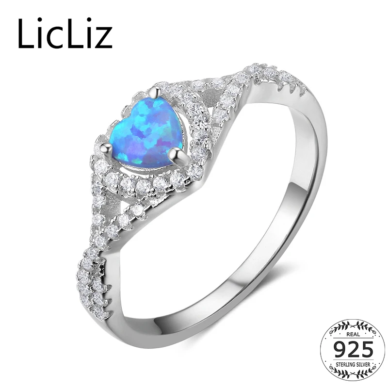 

LicLiz 925 Sterling Silver Infinity Rings Women Blue Opal Wedding Band Cross Cubic Zirconia Heart Ring Halo Eternity Ring LR0355