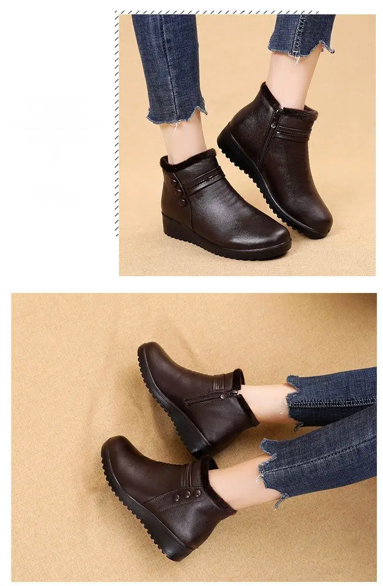 GKTINOO Fashion Winter Boots Women Leather Ankle Warm Boots Mom Autumn Plush Wedge Shoes Woman Shoes Big Size 35-41