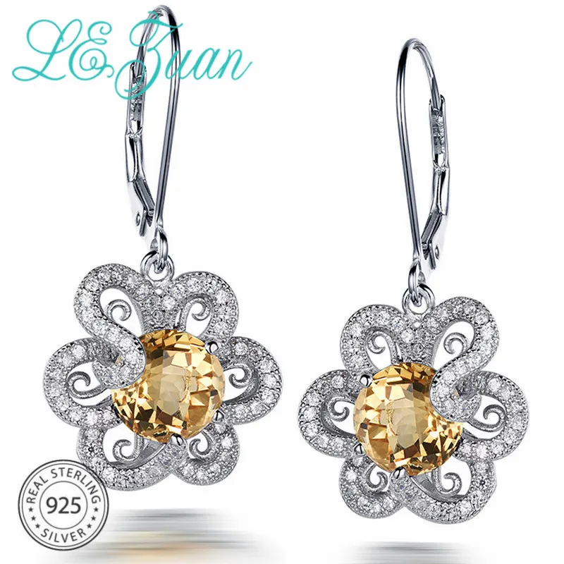 L& zuan 925 серебро 3.94ct натуральные цитриновые серьги для женщин цветок свадьба изысканные серьги-капли Белый CZ подарок на день Святого Валентина