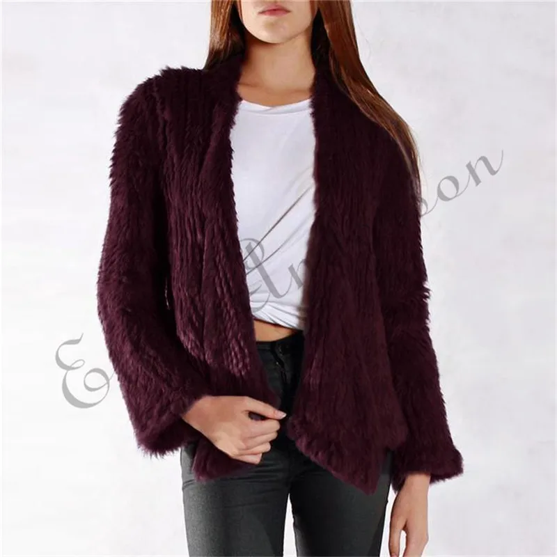 ETHEL ANDERSON Womens Real Rabbit Fur Knitted Coat Short Jackets Top Selling Cardigan Amazing Long Sleeve Top Wholesale Female