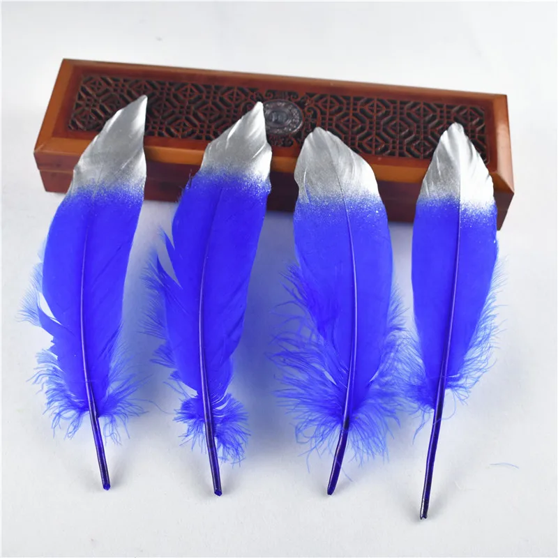 Royal blue Silver 10 шт./партия, золотой натуральный гусь, перо 15-20 см, головные уборы, украшения, шлейфы, сделай сам, декоративные перья для рукоделия, аксессуары для творчества - Цвет: Royal blue Silver