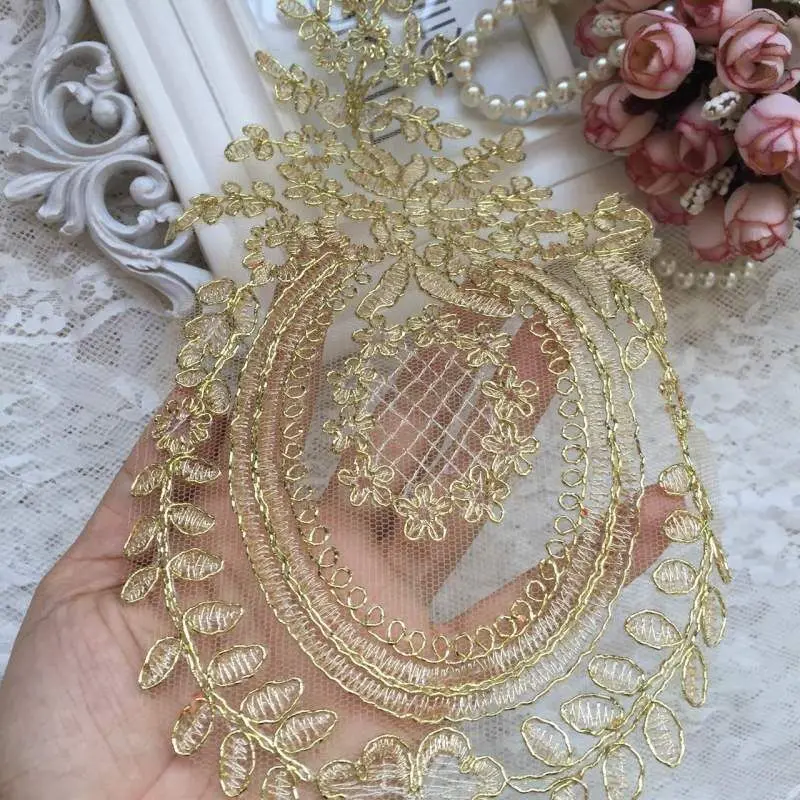 2 шт. 29X15cm деликатная аппликация с кружевной отделкой отделка Роскошная вышивка