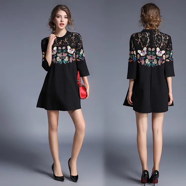 Женское платье с принтом бабочки повседневное Черное мини большого размера 4XL на