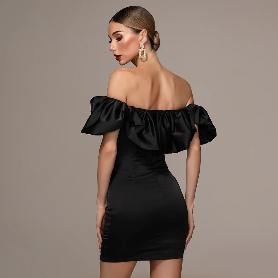 

Summer Women's Celebrity Party Black Dress Vestidos Verano 2020 Sexy Sleeveless Ruffled Fringe Black Mini Skinny Club Dress