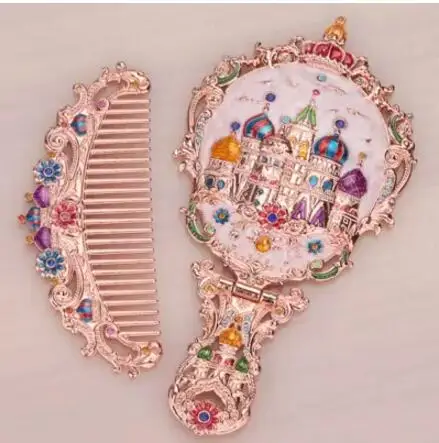 Europen-Espejos de mano con marco de metal antiguo para mujer, espejo pequeño de bolsillo, Espejos decorativos, regalos, J047