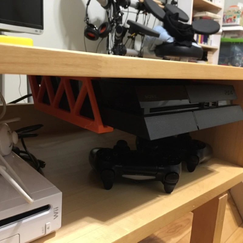 

Undershelf Mount Under Table Rack Chip Stand Desk Stand Holder For PS4 PRO PS4 Slim Console Hanging 3D Print Plastic