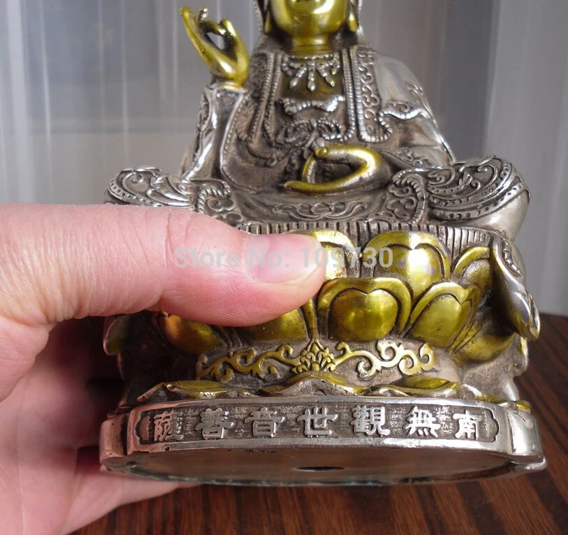 Статуя Будды Kwan Kuan Guan Yin высота 8 дюймов серебряная 001244 | Статуи и скульптуры