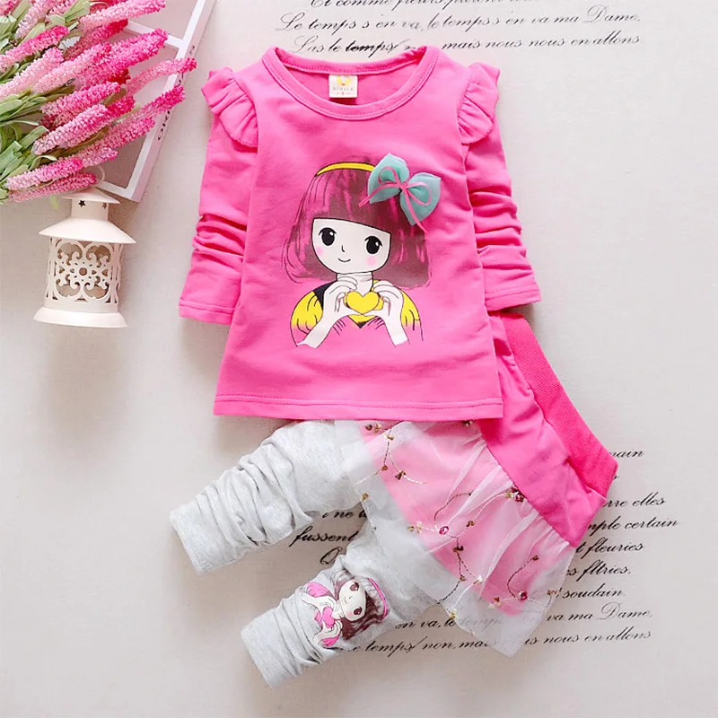 2017 Girls Clothing Set Spring baby children Cartoon Cotton Sets T-Shirt Pants Suit Kids Brand Cloth | Детская одежда и обувь