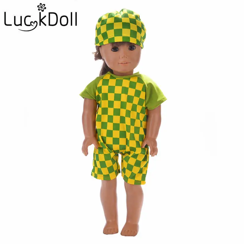 Комбинезон LUCKDOLL с летней печатью и шапкой для кукол размером 18 дюймов или 43 см