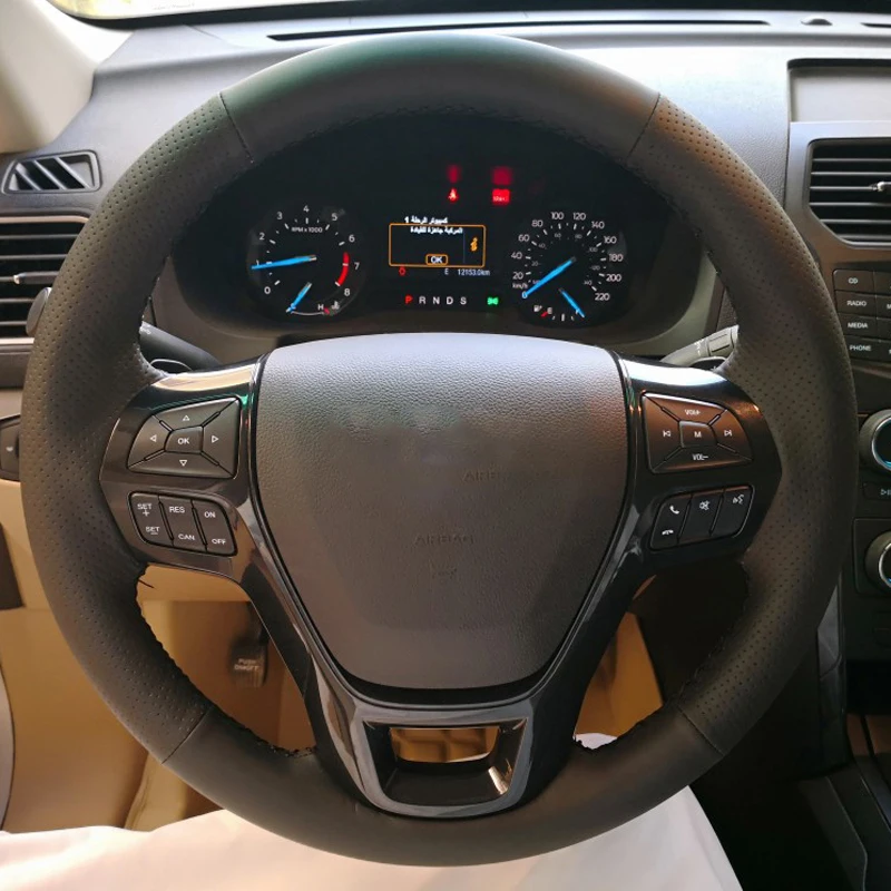 HuiER ручной швейный чехол рулевого колеса автомобиля износостойкий автомобильный Стайлинг черная кожа для Ford Explorer- рулевое колесо