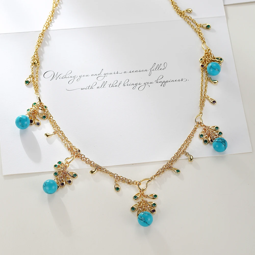 Viennois Gold Color Chain Necklaces For women Long Simulated Necklace Peacock Feathers Rhinestone Trendy | Украшения и аксессуары