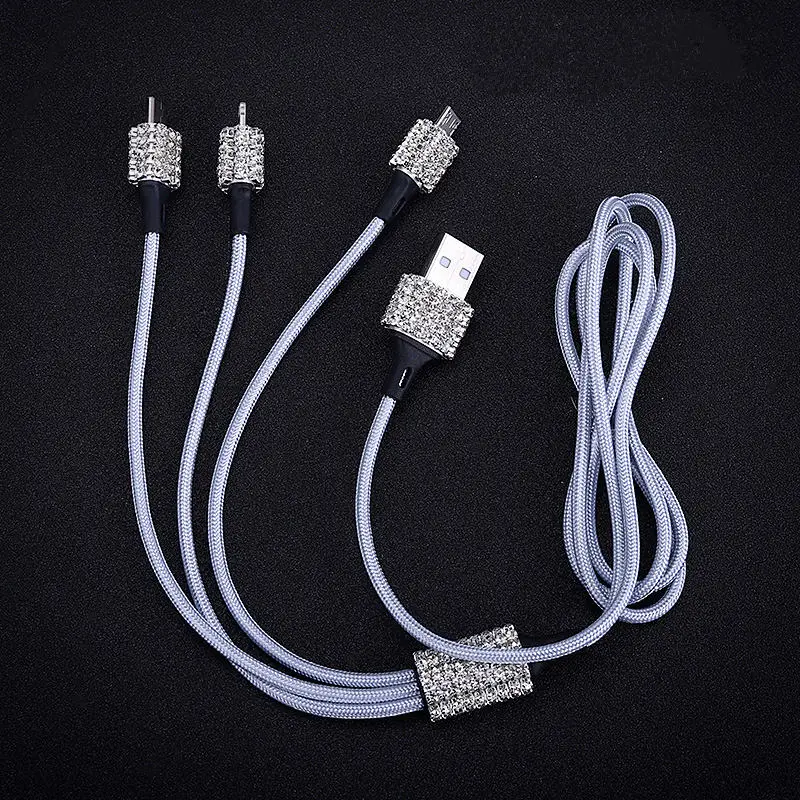 charger cable Двойное USB Автомобильное зарядное устройство, блестящие стразы ручной работы, держатель для телефона 3 в 1, кабель для зарядного устройства, аксессуары для автомобиля, набор аксессуаров - Название цвета: charger cable