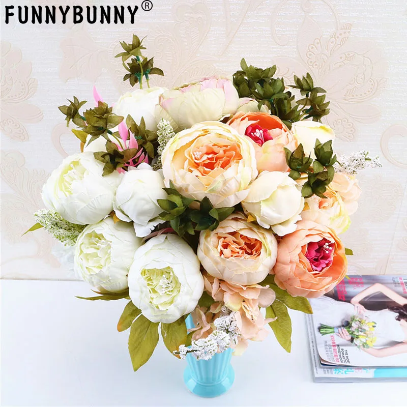 Fake Flowers Vintage Artificial Peony Silk Wedding Home Decoration Pack of 1 (champagne) | Дом и сад