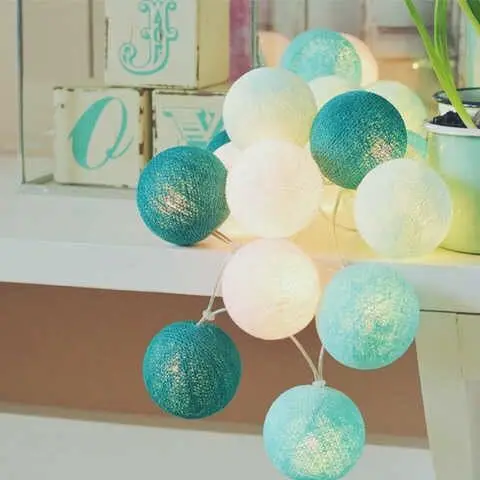 turquoise tone Тайский стиль хлопковый шар гирлянды фея, Свадьба Рождество Патио Декор Детская лампа Таиланд ручной работы батарея AC plug in - Цвет: turquoise tone
