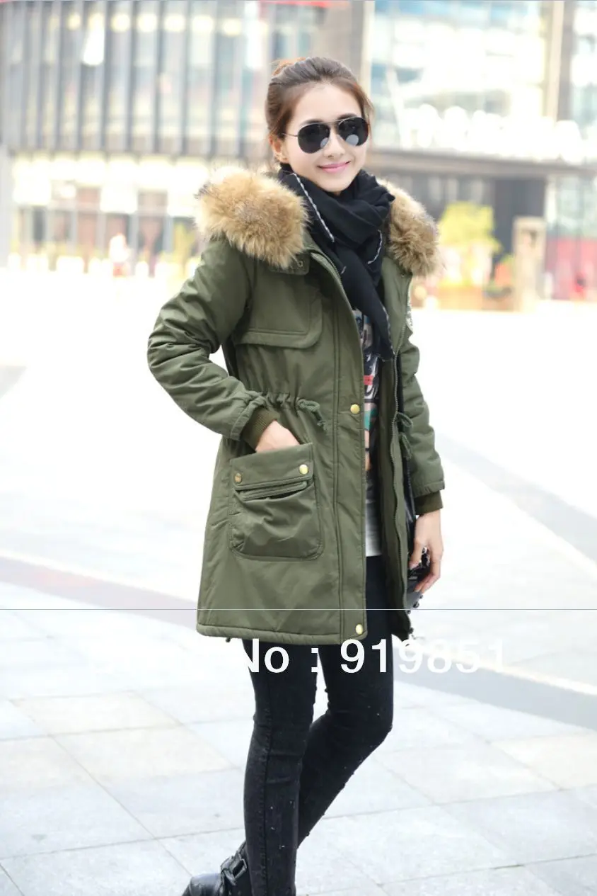 2013 Fashion New Winter Womens Down Coat Fleece Parka Warm Hoodie Overcoat Long Jacket Army Green Khaki Thicker jacket | Женская одежда