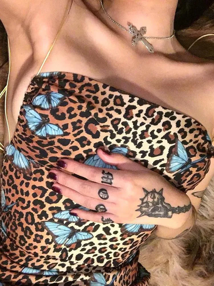 Женское платье на бретельках-спагетти повседневное мини-платье с леопардовым