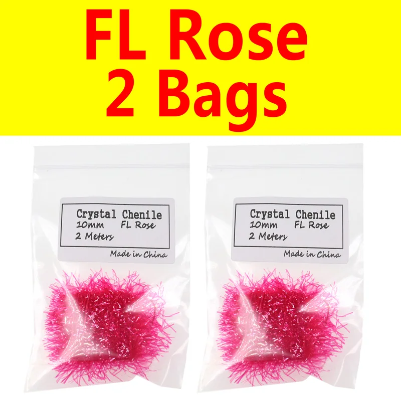 2 bags FL Rose 2 пачки 10 мм яичный лосось форель мухоловка материал мухоловка Кристалл Flash Chenile Hackle Flasher для стримера FL зеленый розовый - Цвет: 2 bags FL Rose