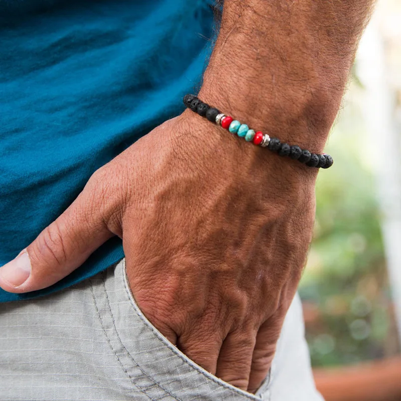 Трендовый мужской браслет из лавы простой крючок Шарм Braclet 6 мм натуральный