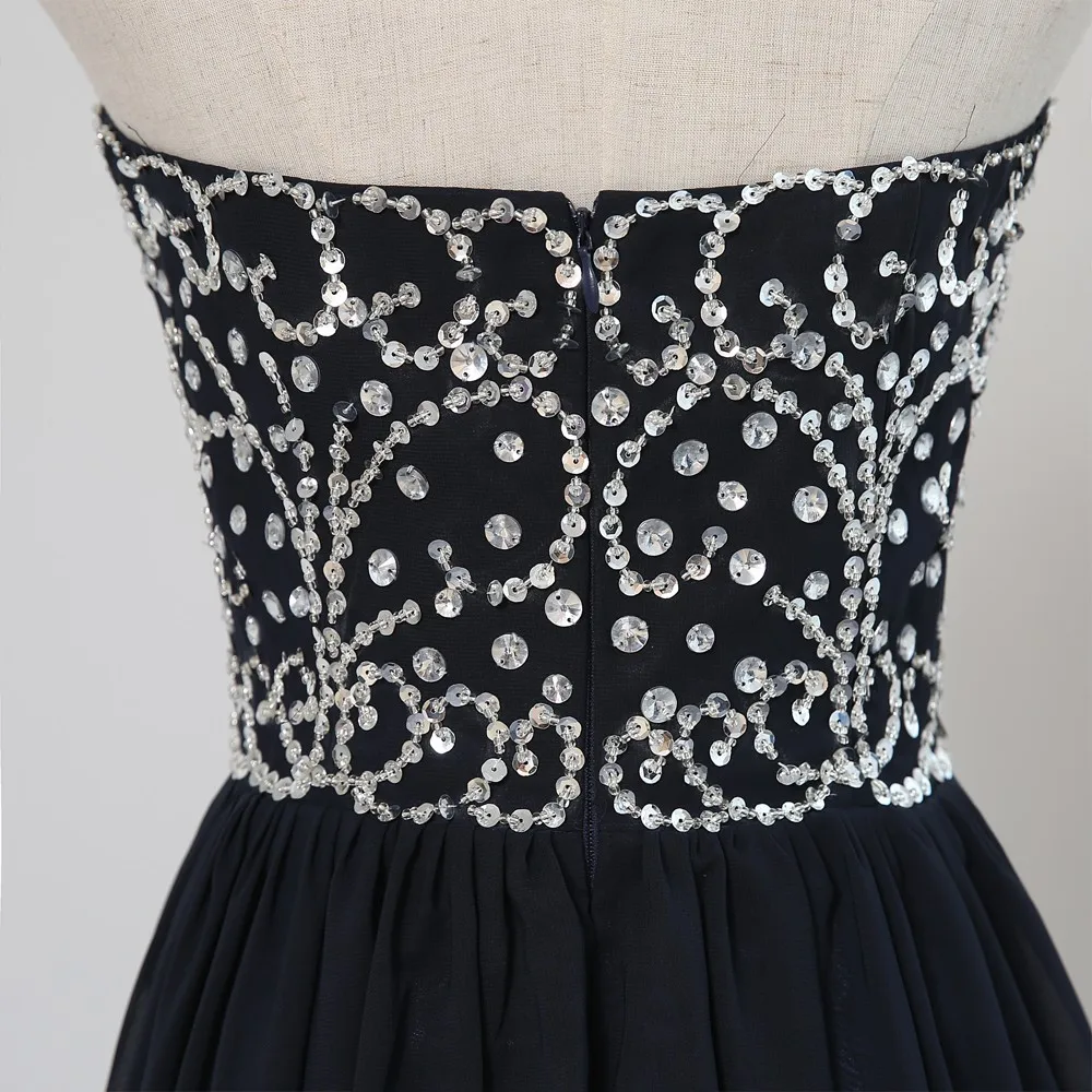 

Elegant Prom Dresses A-line Sweetheart Navy Blue Chiffon Beaded Crystals Long Prom Gown Evening Dresses Evening Gown