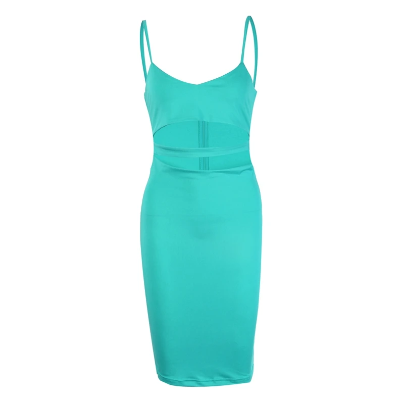 Blue green Клубная сексуальная одежда для женщин Vestidos летнее платье без рукавов с дырками спереди облегающее платье-футляр миди Бандажное вечернее платье - Цвет: Blue green