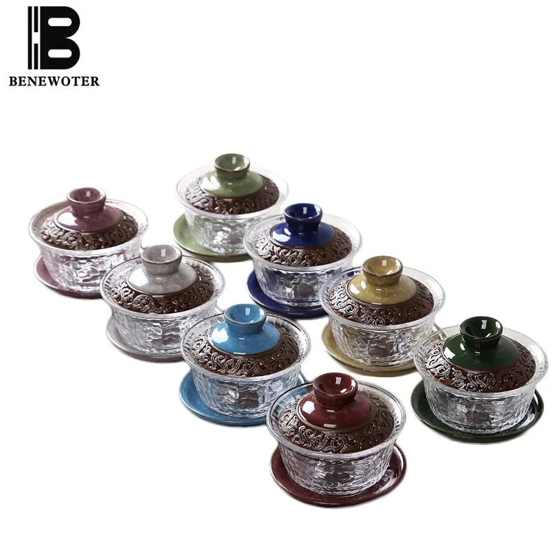 180cc креативный термостойкий прозрачный стеклянный комплект Gaiwan с керамической