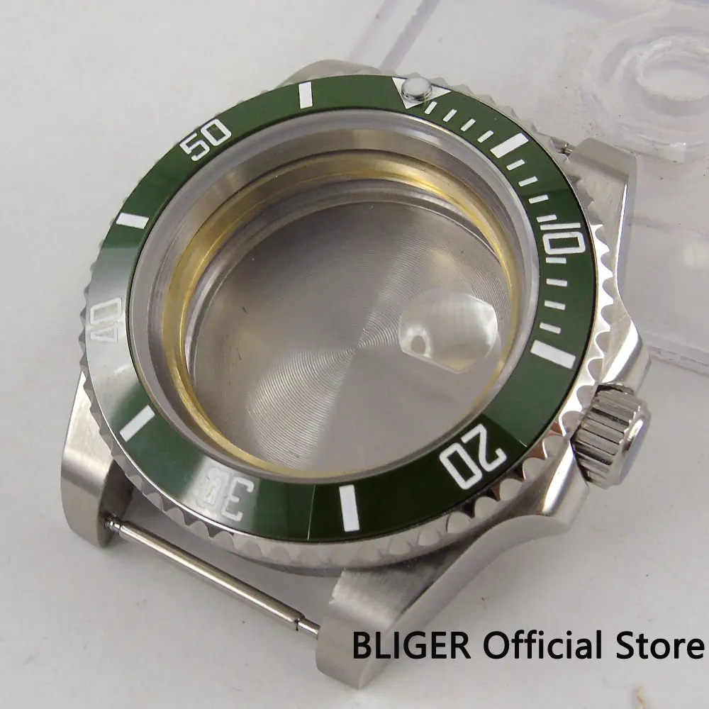 

40mm 316L stainless steel Watch Case Sapphire glass green ceramic bezel fit Miyota 8215 ETA 2836 movement SUB men's watch C99