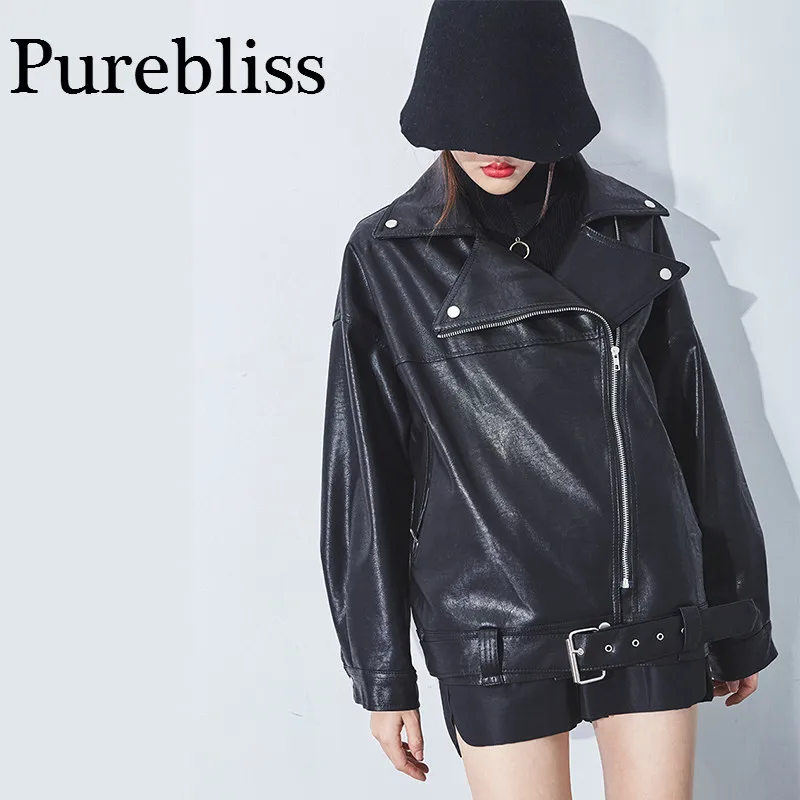 Purebliss 2017 на осень-зиму огромный парень pu кожаная куртка женская strtwear | Женская