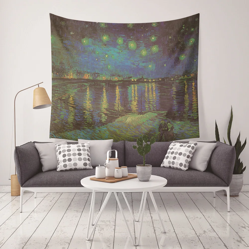 Van Gogh Impress Wall Hanging Hallowmas Rugs Skull Beach Blanket Hippie Tenture Mural Yoga Mat Star Mandala Tapestry Sky | Дом и сад
