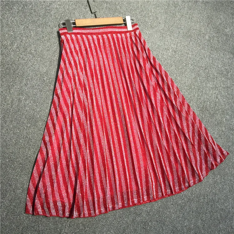 Юбка с высокой талией новая Яркая юбка трапециевидной формы в красную полоску на
