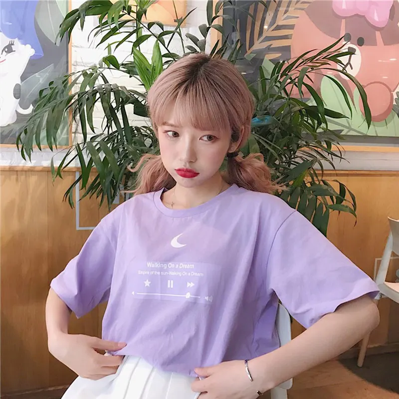 Harajuku Friends женская футболка с коротким рукавом с принтом Луны уличная женская футболка летняя Милая футболка с круглым вырезом Femme Топы