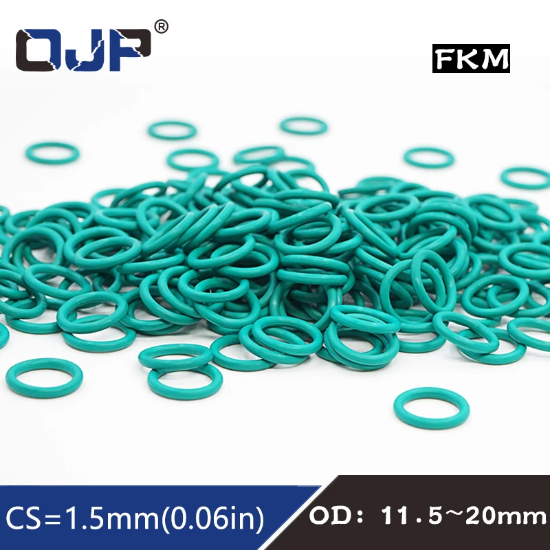 

10PC/lot Rubber Ring Green FKM O rings Seals CS 1.5mm OD11.5/12/13/14/15/16/17/18/19/20mm ORing Seal Oil Gasket Fuel Washer