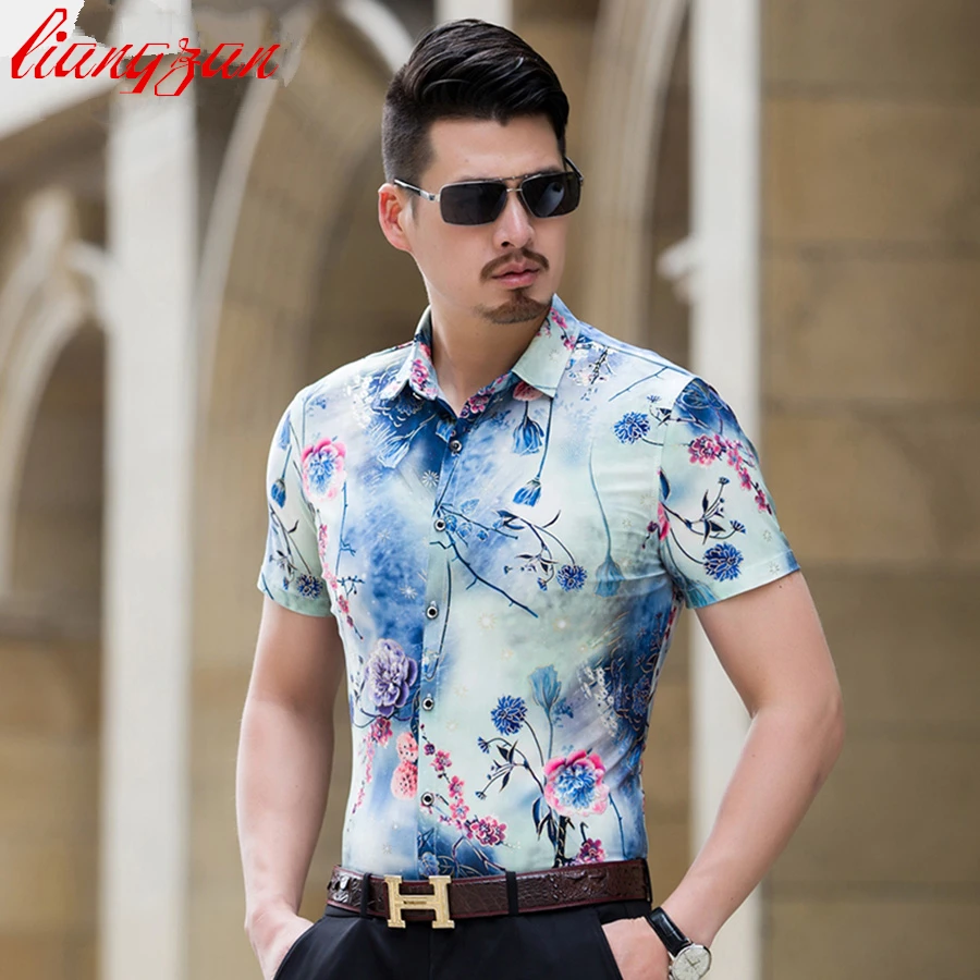 Для мужчин платье с цветочным рисунком Рубашки для мальчиков плюс Размеры 6xl 7XL