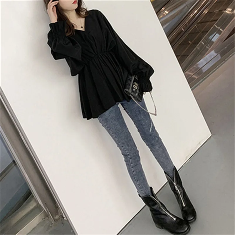 Корейские пикантные Женские топы и блузки с v-образным вырезом